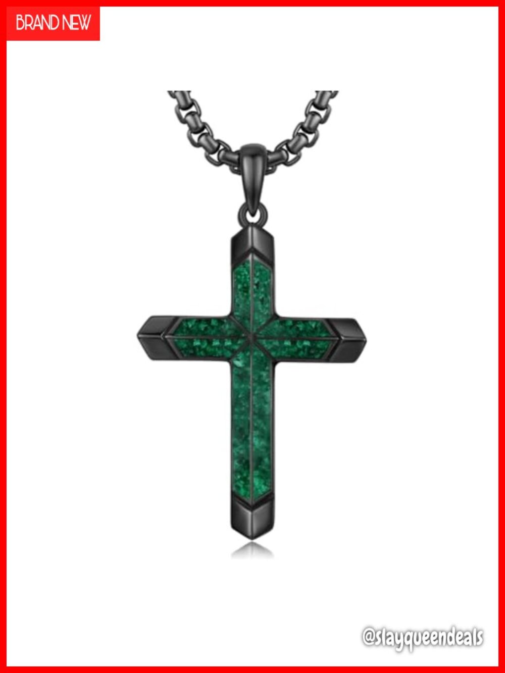 Sterling Silver Cross Necklace Malachite Pendant 22in